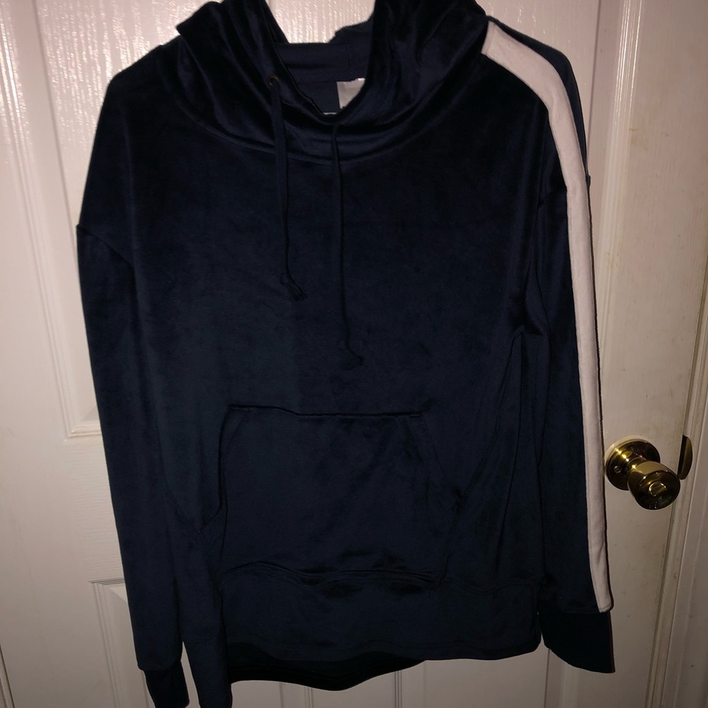 Junior navy blue velour athletic sweatshirt